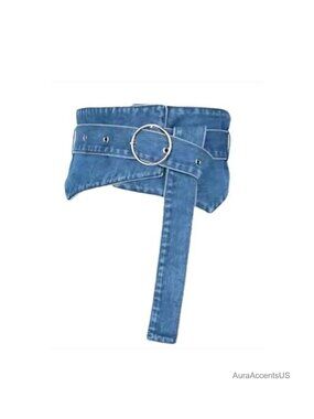 Wide Obi-Style Wrap Belt for Dresses and Jeans, Denim Fabric